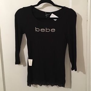 Bebe Black Logo Long Sleeve Top